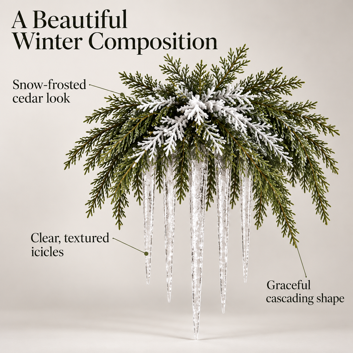 Snow-Frosted Cedar & Icicle Hanging Accent