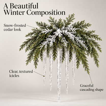 Snow-Frosted Cedar & Icicle Hanging Accent