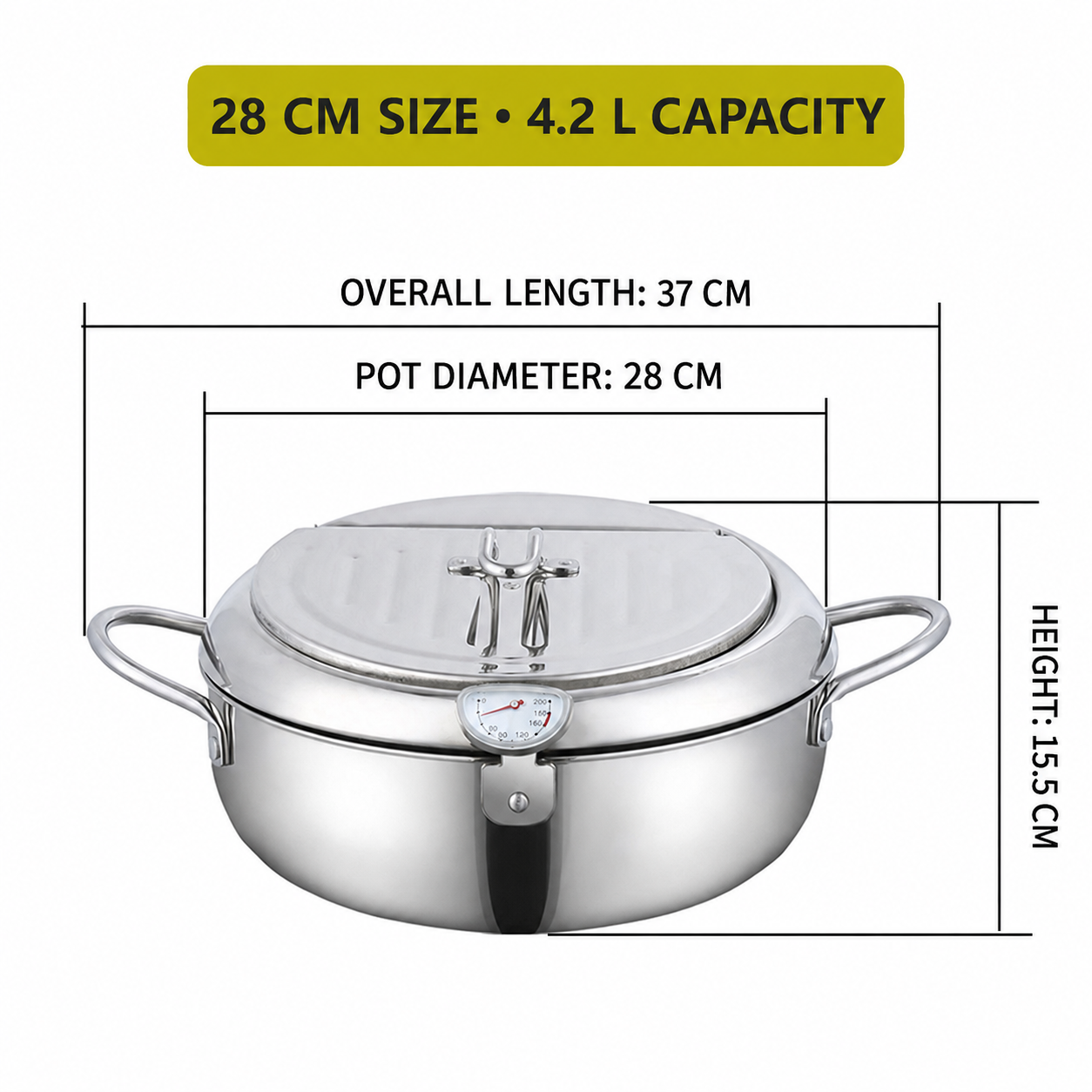 🍤 304 Stainless Steel Japanese Tempura Fryer Pot – Mini Deep Frying Pan with Thermometer & Oil Drain Rack