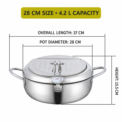 🍤 304 Stainless Steel Japanese Tempura Fryer Pot – Mini Deep Frying Pan with Thermometer & Oil Drain Rack