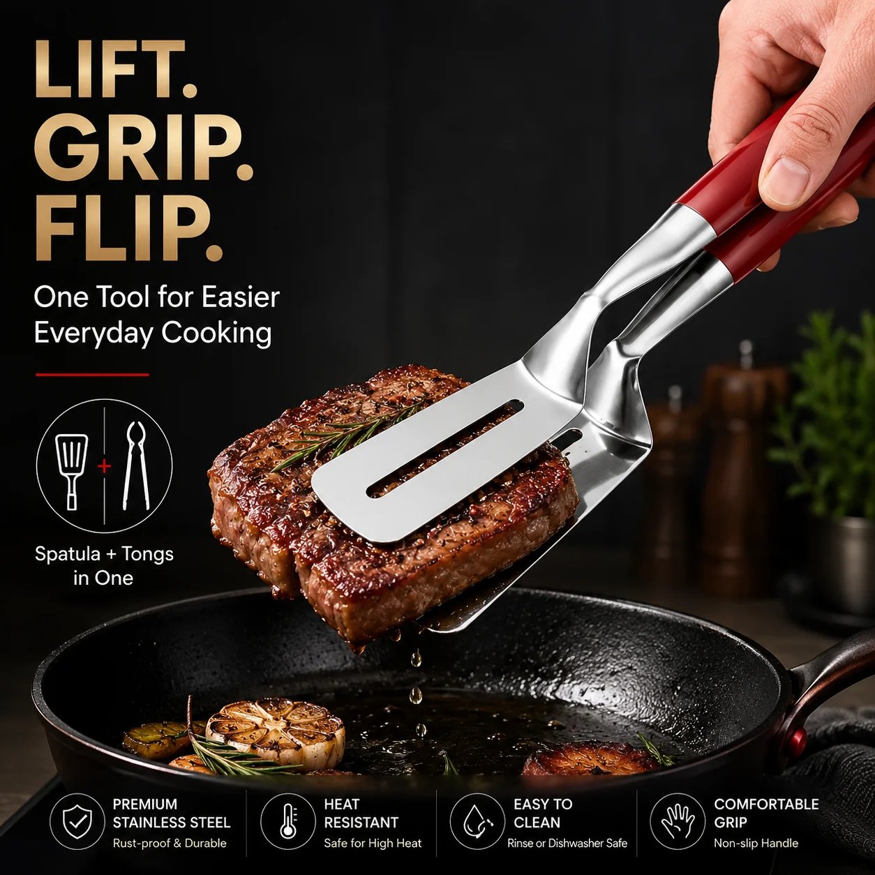 🔥 Limited-Time 50% OFF 🍳 2-in-1 Spatula Tongs — Grip, Flip, Drain & Serve with Ease