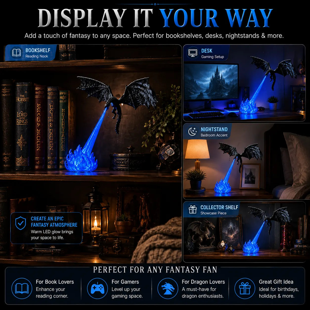 🐉 50% OFF Fire-Breathing Dragon Book Nook Light – Floating Fantasy Shelf Display