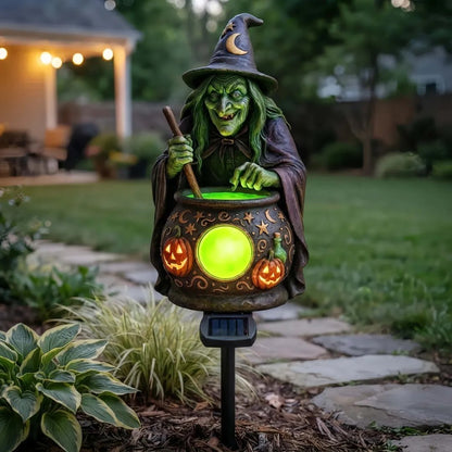 🔥Last Day 50% OFF – 🧙‍♀️✨Halloween Solar Witch Cauldron Garden Stake Light