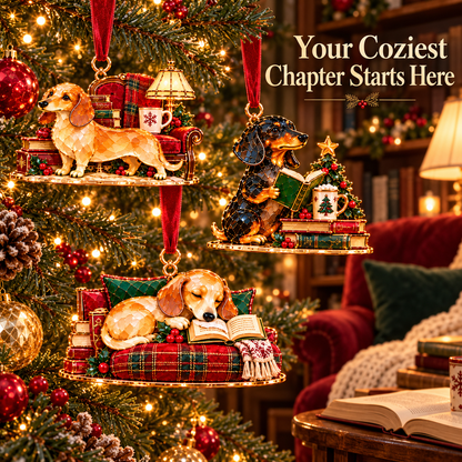 🐶Dachshund Cozy Library Christmas Ornament – A Little Story for Your Tree 🐾