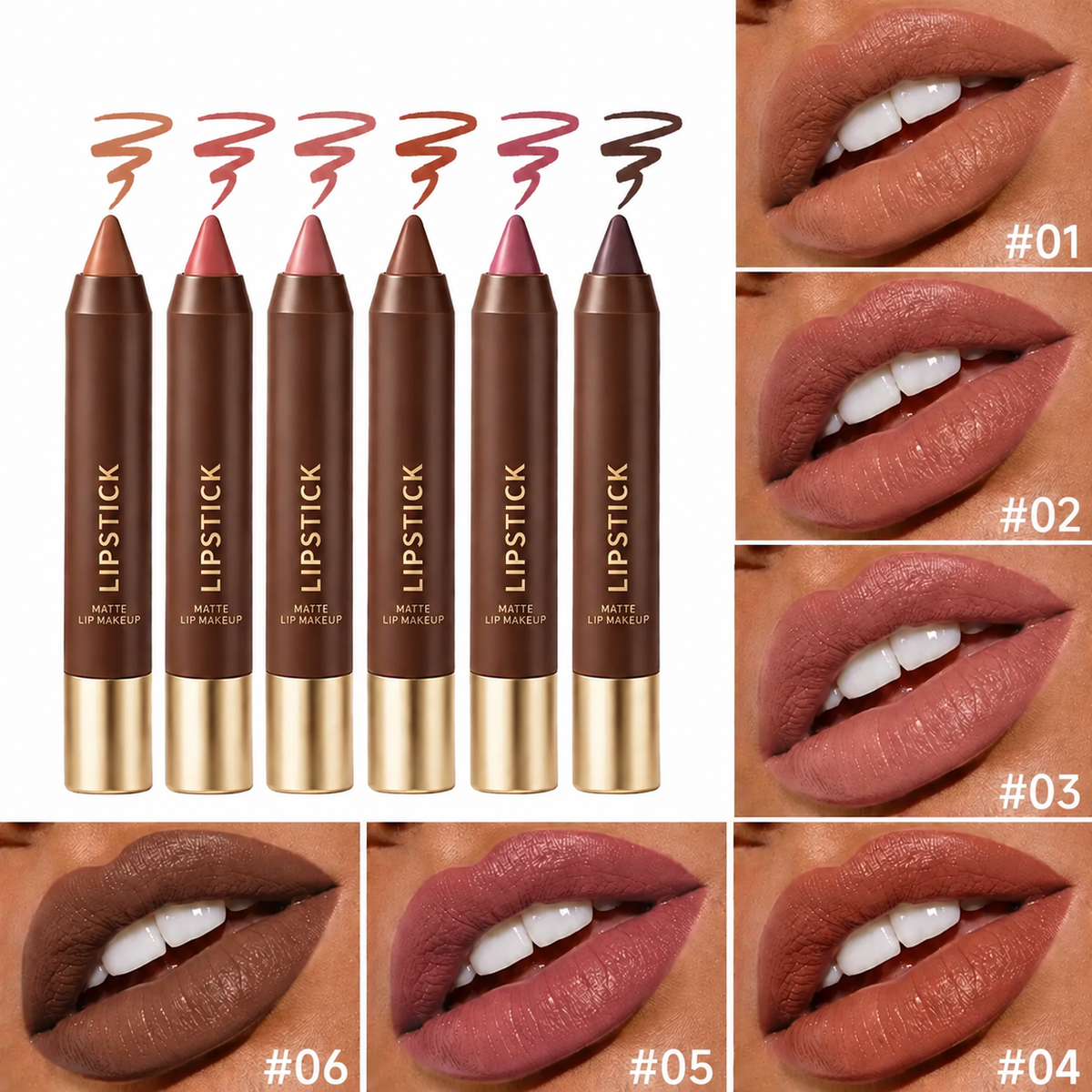 6pcs/set Long-lasting Matte Brown Lipstick