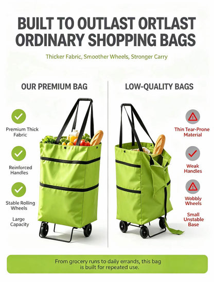 Foldable Grocery Cart Bag - The Rolling Shopping Bag That Saves Your Back