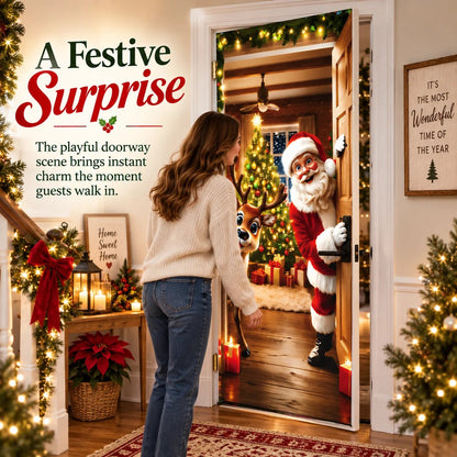 🎅 🚪Santa & Reindeer Christmas Door Cover
