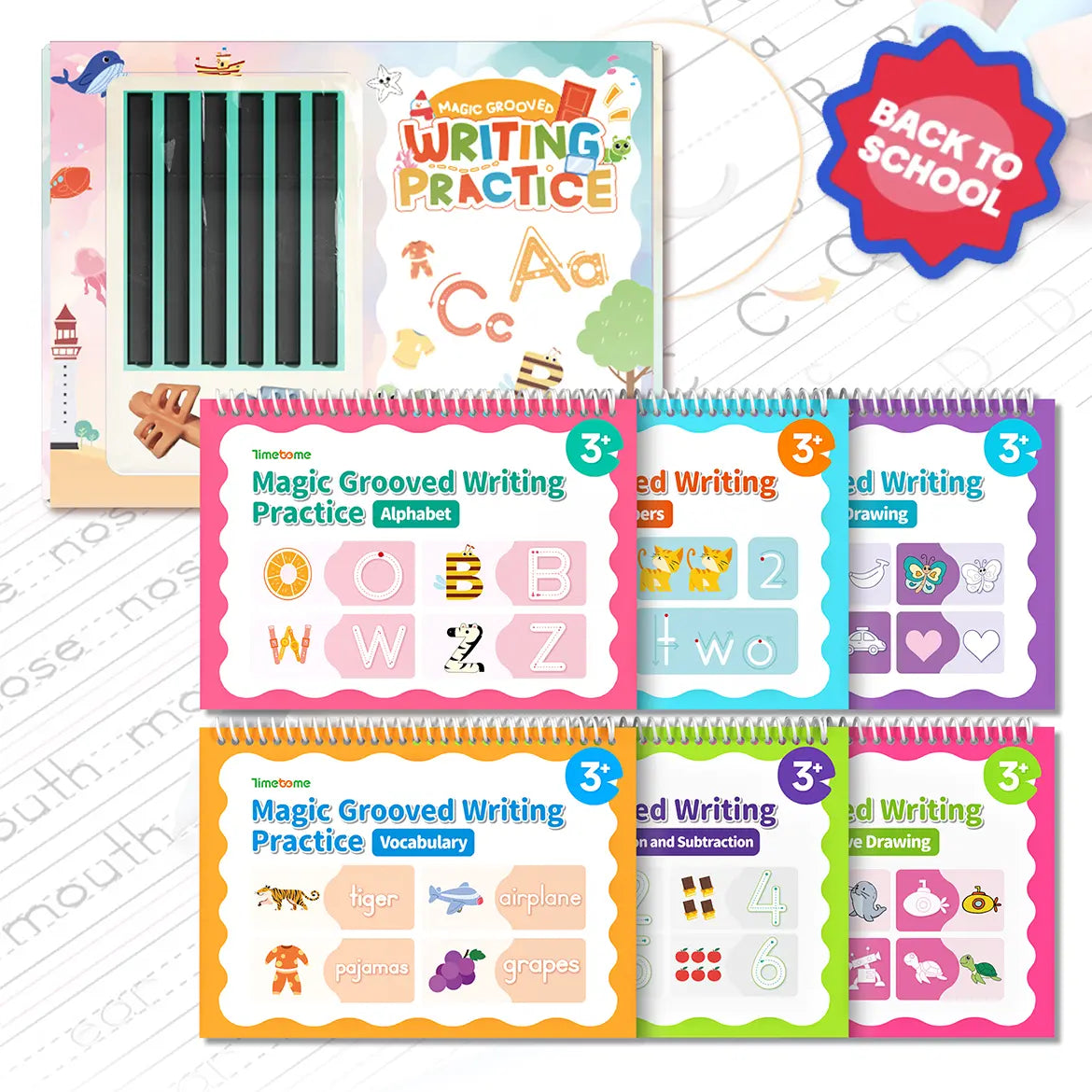 🔥 50% OFF ✏️ 6-in-1 Reusable Grooved Handwriting Workbook Set
