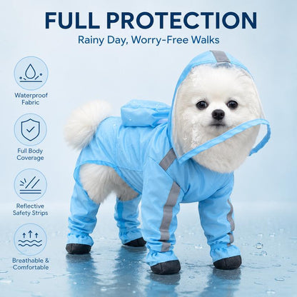 🐶Waterproof 4-Leg Dog Raincoat with Hood & Attached Boots