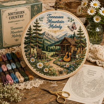 🧵 Southern Country Embroidery Kit Collection | Beginner-Friendly Wooden Hoop Art DIY Keepsake 🌼