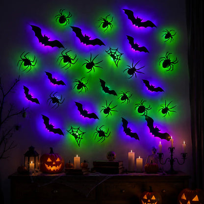 🦇Halloween decorative items - 3D black bat wall stickers with LED lights