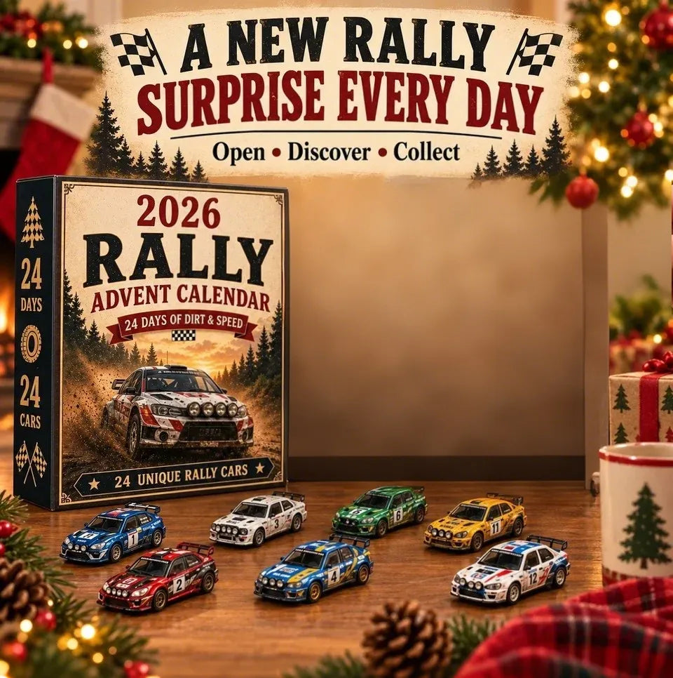 🏎️ Rallye-Adventskalender 2026 – 24 Tage voller Tempo & Action, 24 Rallyeautos zum Sammeln