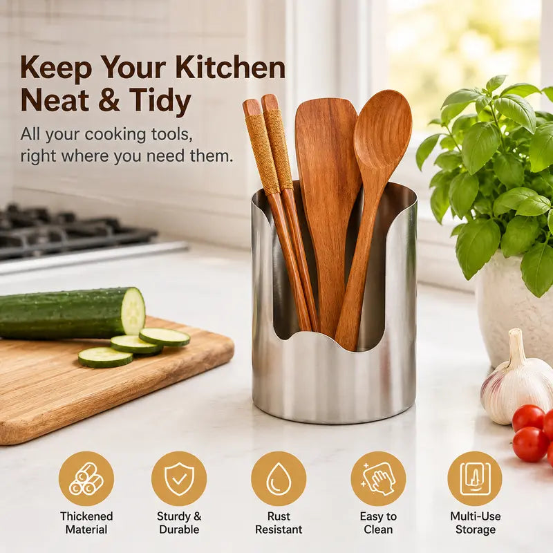 . 🍳 50% OFF Stainless Steel Utensil Holder – Keep Your Kitchen Counter Clean & Organized