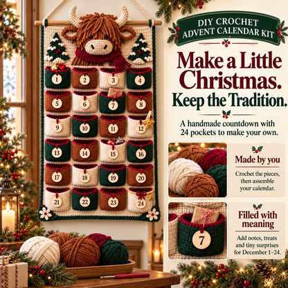 ⏳ Last Day 49% OFF – 🎄 24-Pocket DIY Christmas Crochet Advent Calendar Kit with Moveable Star Marker 🧶