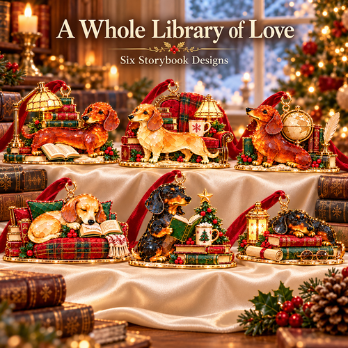 🐶Dachshund Cozy Library Christmas Ornament – A Little Story for Your Tree 🐾