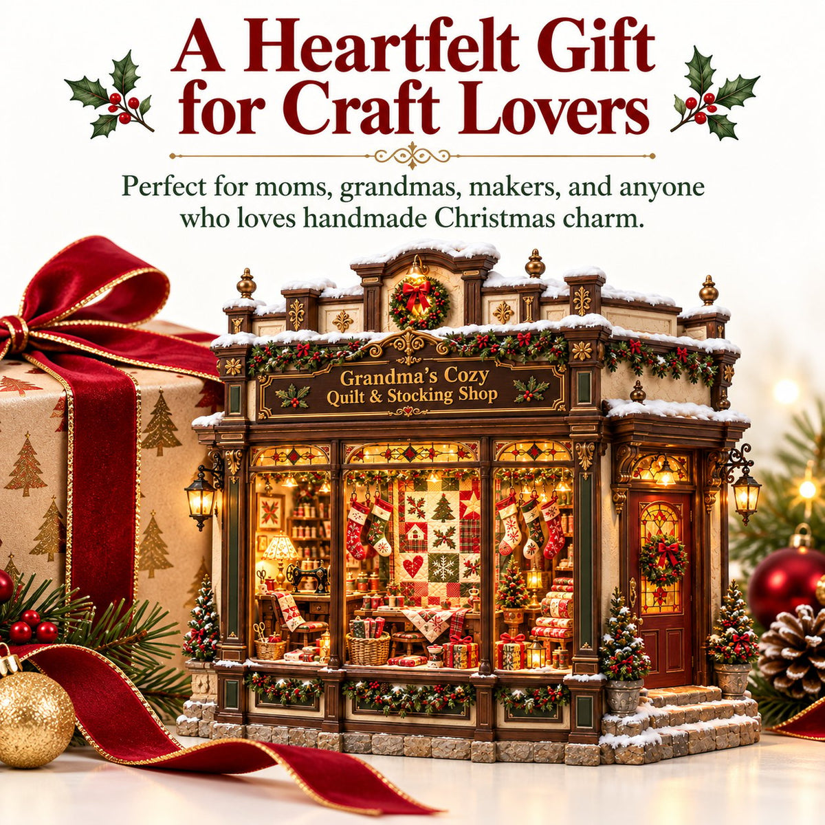 🎄✨ Grandma’s Cozy Quilt Shop– DIY Light-Up Christmas Miniature | Build Your Own Holiday Magic ❤️