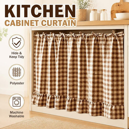 ✨2026 Farmhouse-Style Stove Curtain, Gingham Grid Ruffle-Edge Tier Curtains
