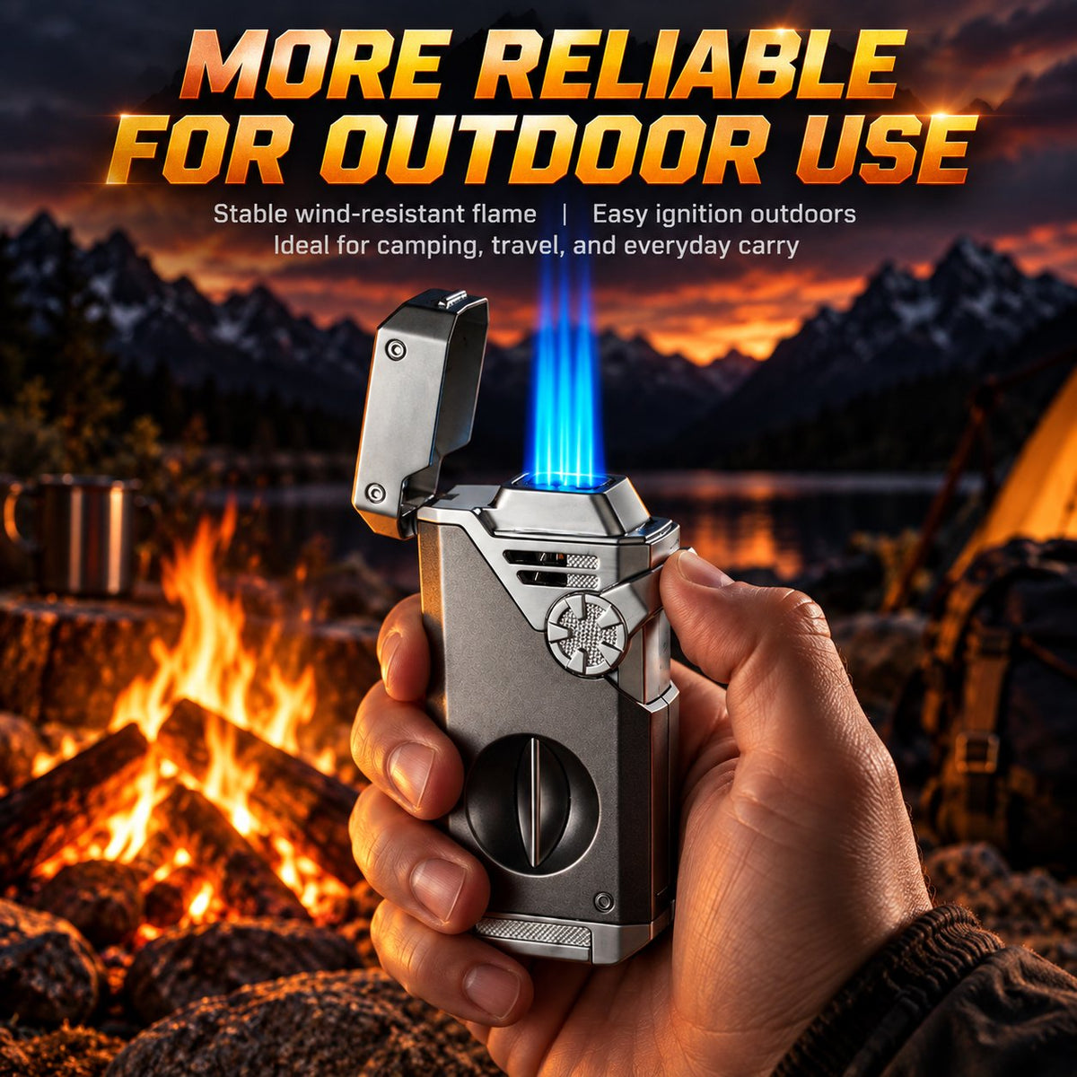 💯 Multifunctional Quad-Flame Lighter – Windproof & Refillable Butane Lighter