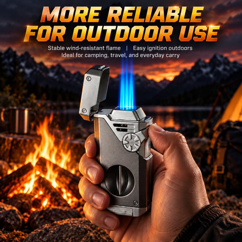 💯 Multifunctional Quad-Flame Lighter – Windproof & Refillable Butane Lighter