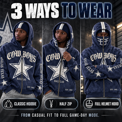 🏈 2-in-1 Football Zip Hoodie – Full-Zip Helmet Hood & Oversized Fit🏆