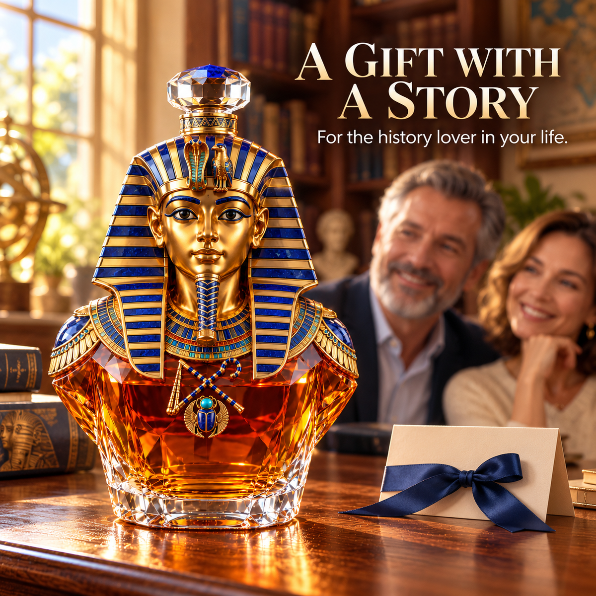 👑 Tutankhamun’s Legacy Whiskey Decanter — Blue & Gold Limited Custom Edition