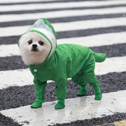 🐶Waterproof 4-Leg Dog Raincoat with Hood & Attached Boots