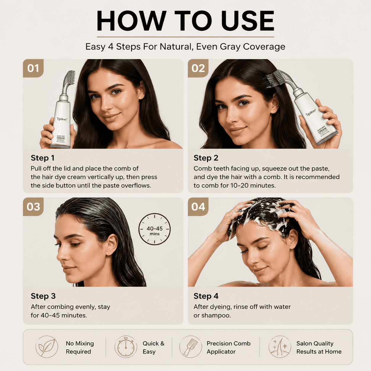 ✨ Hair Dye Cream Comb – Easy Gray Root Touch Up Hair Color Kit