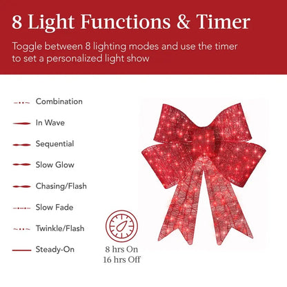 🎄 Lighted Holiday Bow Decoration - Large Outdoor LED Wall & Gate Bow