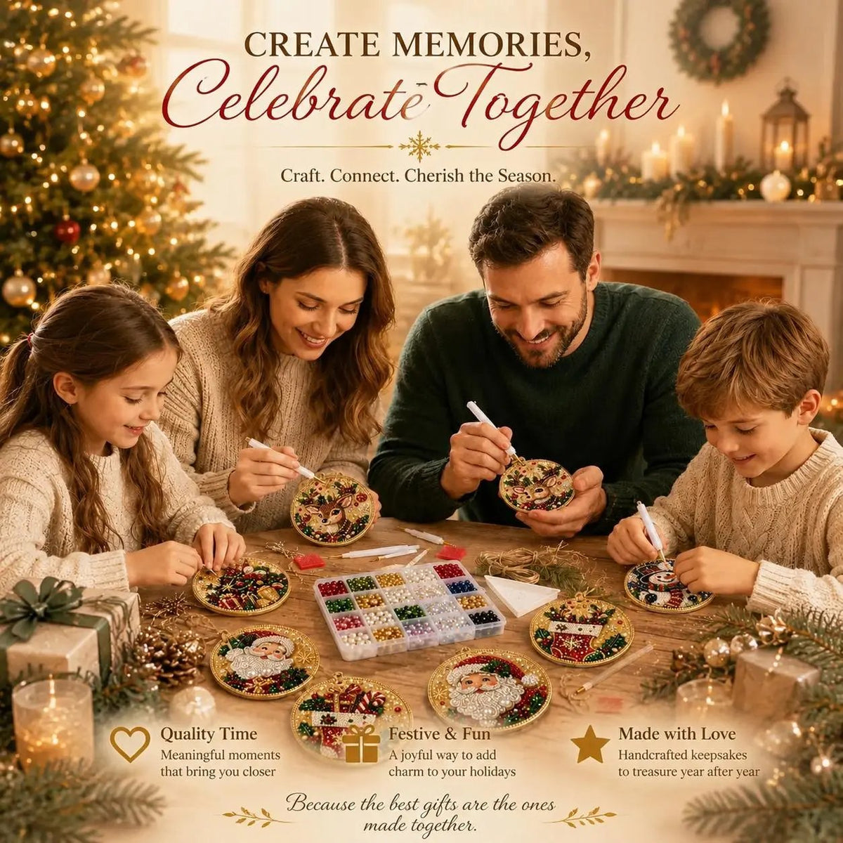🎄 12-Piece Christmas Diamond Painting Ornament Kit – DIY Tree Hanging Decor
