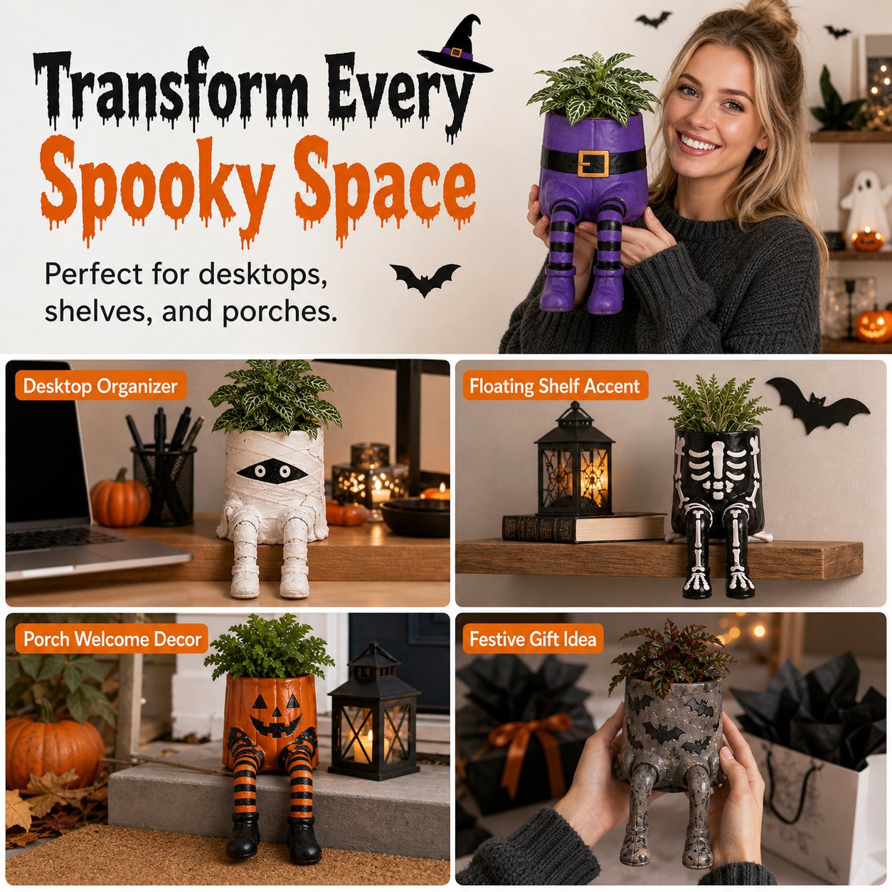 💀🎃Halloween Whimsical Hanging Leg Planter Hand-Painted Resin Succulent Pot💐(📦Buy 2 Free Shipping)