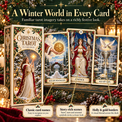 Last Day 49% OFF🎉-🔮  Complete 78-Card Christmas Holiday Tarot Deck with Guidebook & Gift Box 🎄