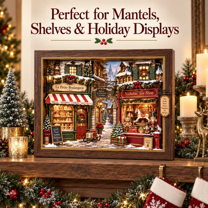 🎄 Old World Christmas 3D Wooden Shadow Box Snowy Village Holiday Keepsake Decor 🎁