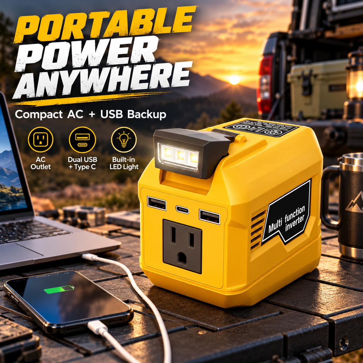 🔥250W Portable Power Inverter – Turn 18V–21V Tool Batteries Into 220V AC Power 🔋