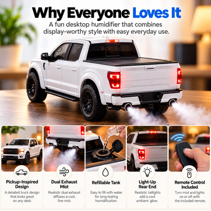 🛻💨 4x4 Pickup Truck Humidifier 🚘✨ Realistic Dual Exhaust Mist 🌫️💡 LED Light-Up Truck Model 🎮🎁 Cool Gift for Truck Lovers