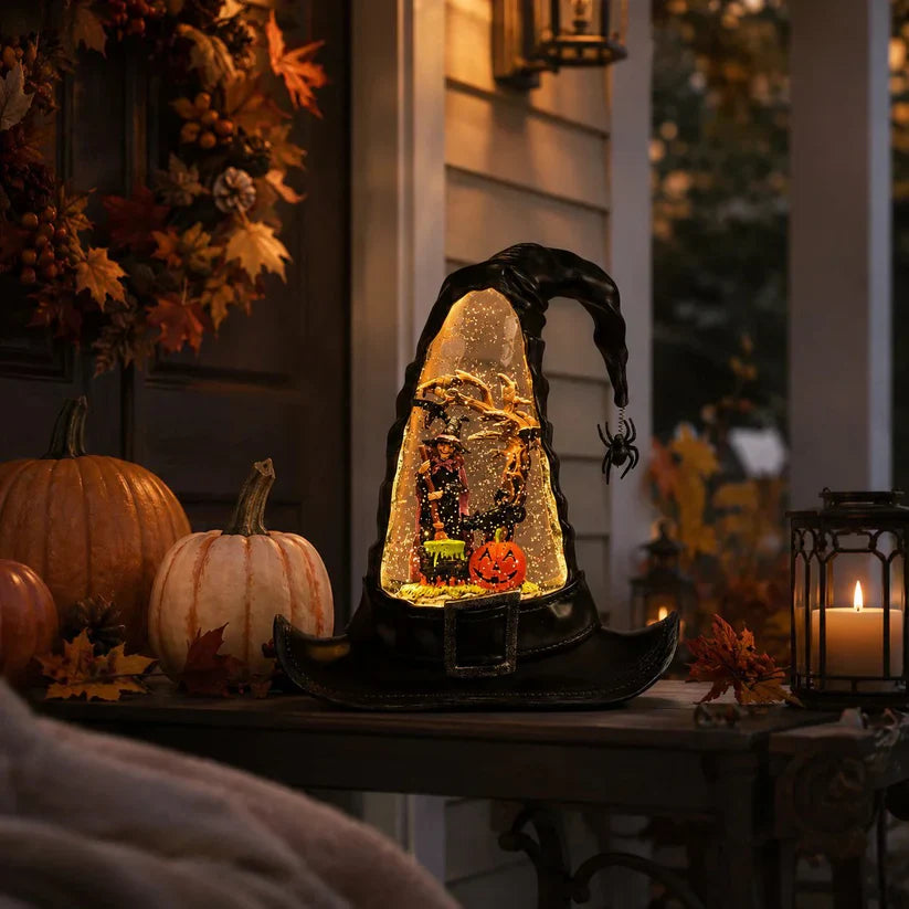 Witches Hat Lighted Water Lantern With Swirling Glitter - USB Included New