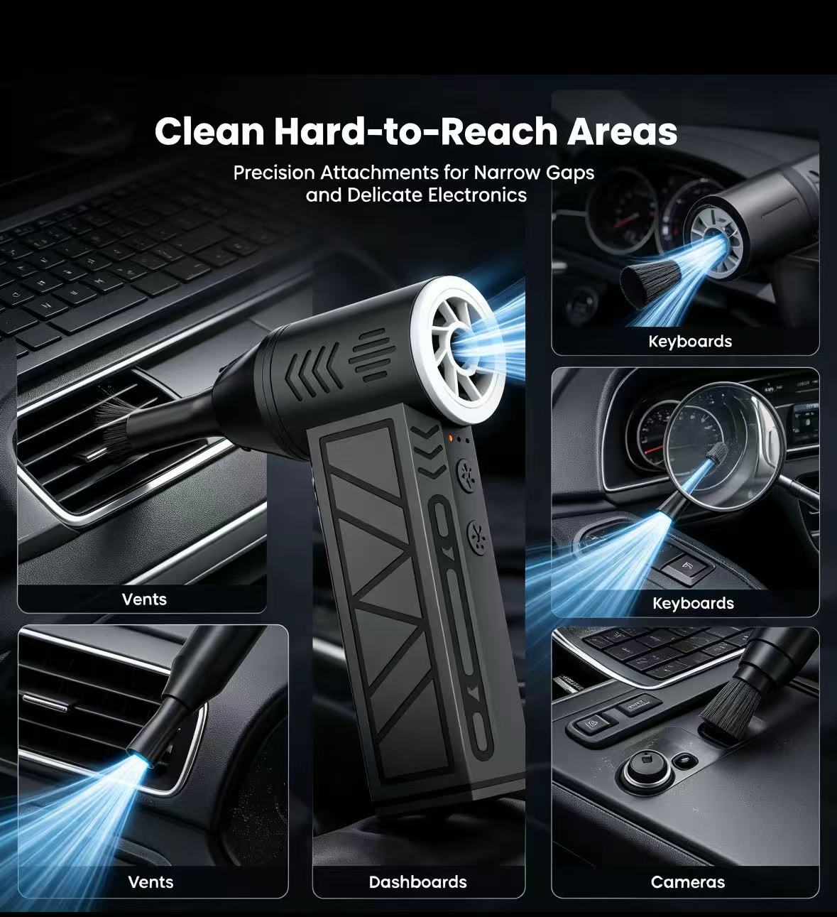 2-in-1 Cordless Air Duster & Vacuum - 130,000 RPM Rechargeable Turbo Blower