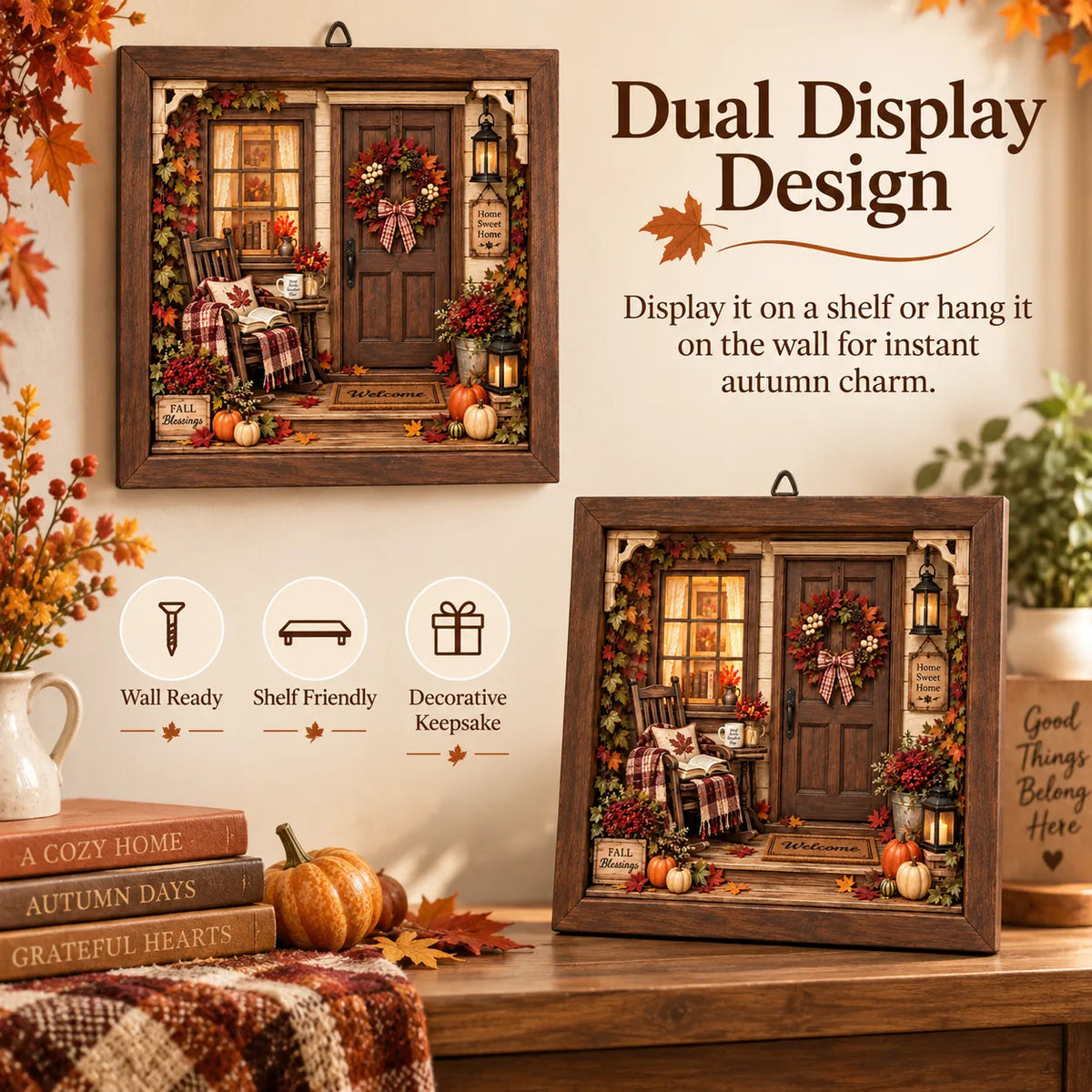 🍂 Autumn Reading Porch DIY 3D Wooden Shadow Box Craft Kit for Fall Decor 📚