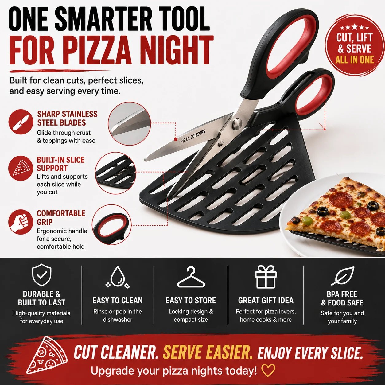 🍕 Pizza Scissors with Built-In Server | Cut, Lift & Serve Pizza