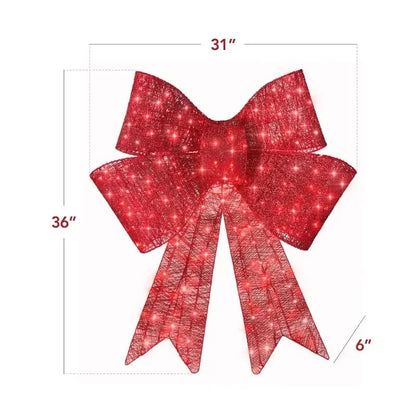 💯🎀 24″–48″ Giant Lighted Christmas Bow – Red LED Outdoor Decoration with 8 Modes & Timer