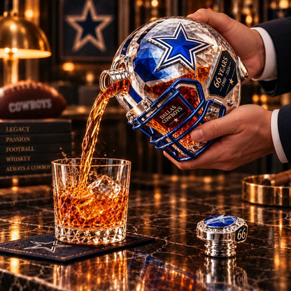 🏈 Dallas Football 66th Anniversary Silver & Blue Helmet Whiskey Decanter Set ⭐