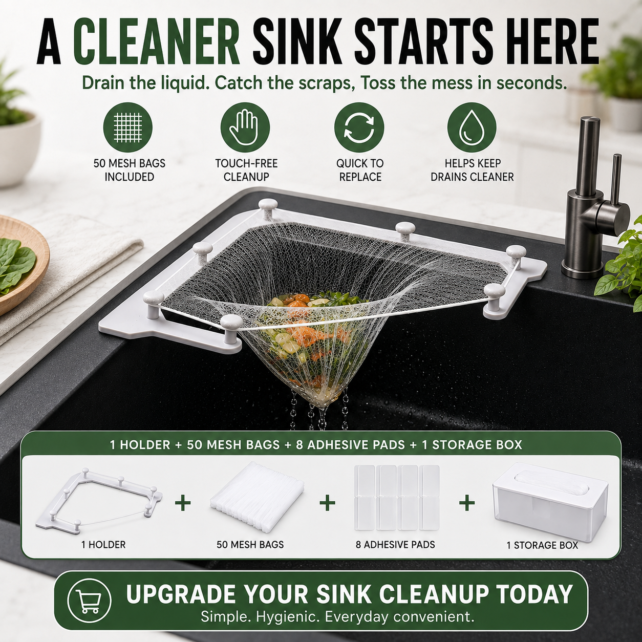 🔥 50% OFF Upgraded Sink Drain Rack ✨ 50 Filter Bags Included For Easy Cleanup