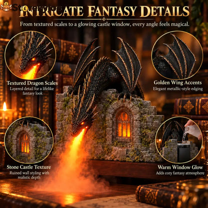 🐉 Dragon Flame Mist Humidifier with Glowing Castle Fantasy Decor