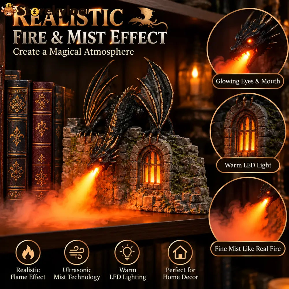 🐉 Dragon Flame Mist Humidifier with Glowing Castle Fantasy Decor