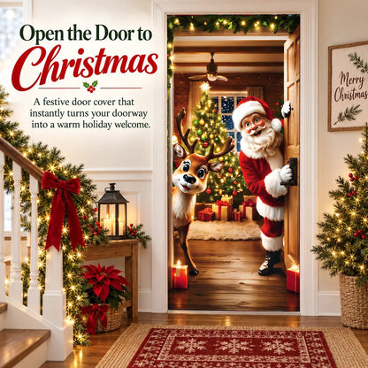 🎅 🚪Santa & Reindeer Christmas Door Cover