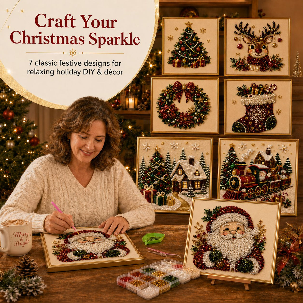 ✨ 3D Christmas Shimmering Pearl Art Diamond Painting DIY Craft Kit 🎄