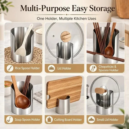 🍳 Multi-Purpose Stainless Steel Kitchen Utensil Rest & Pot Lid Holder Stand 🥢