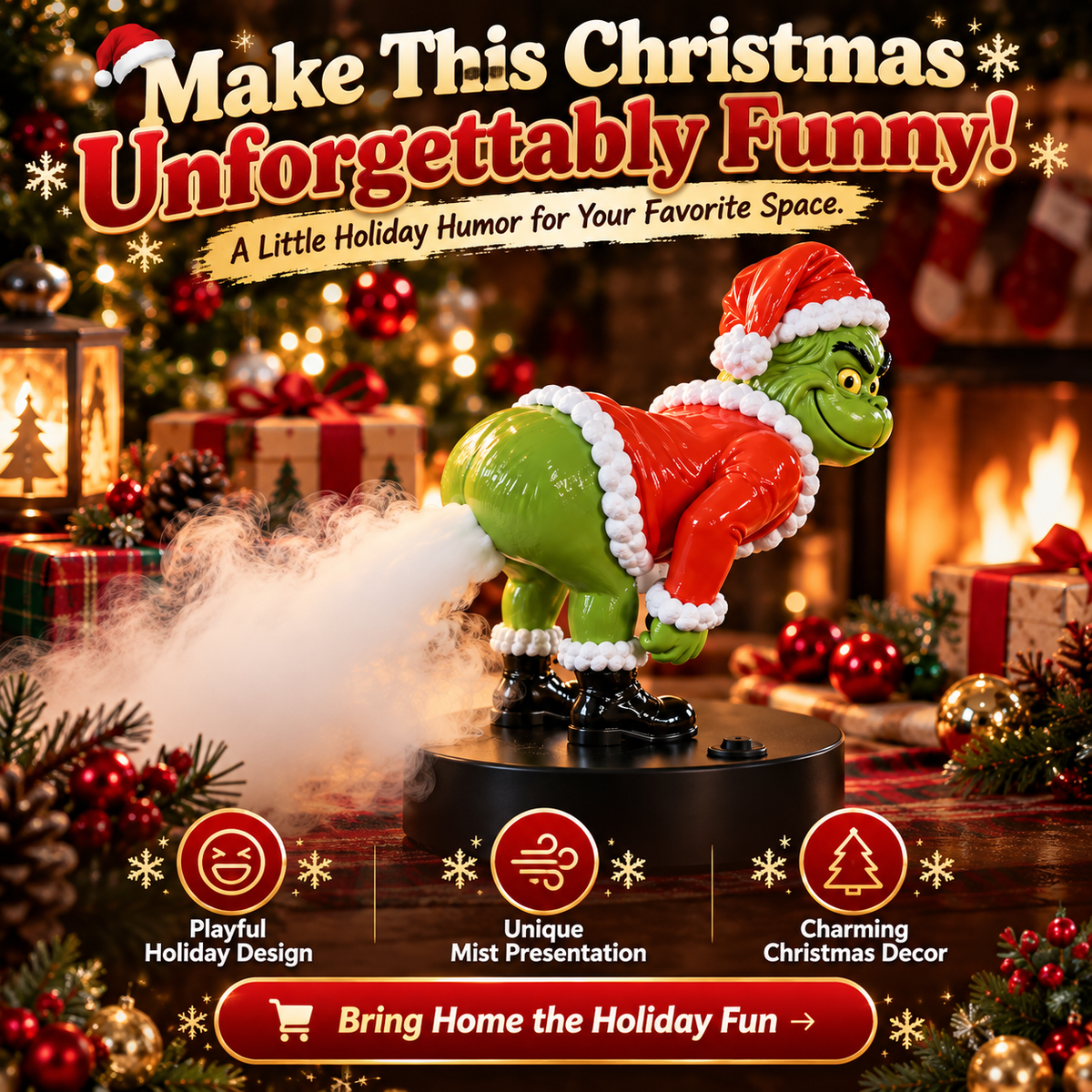 😂  Funny Christmas Mist Diffuser – Grinch-Inspired Holiday Decor🎄