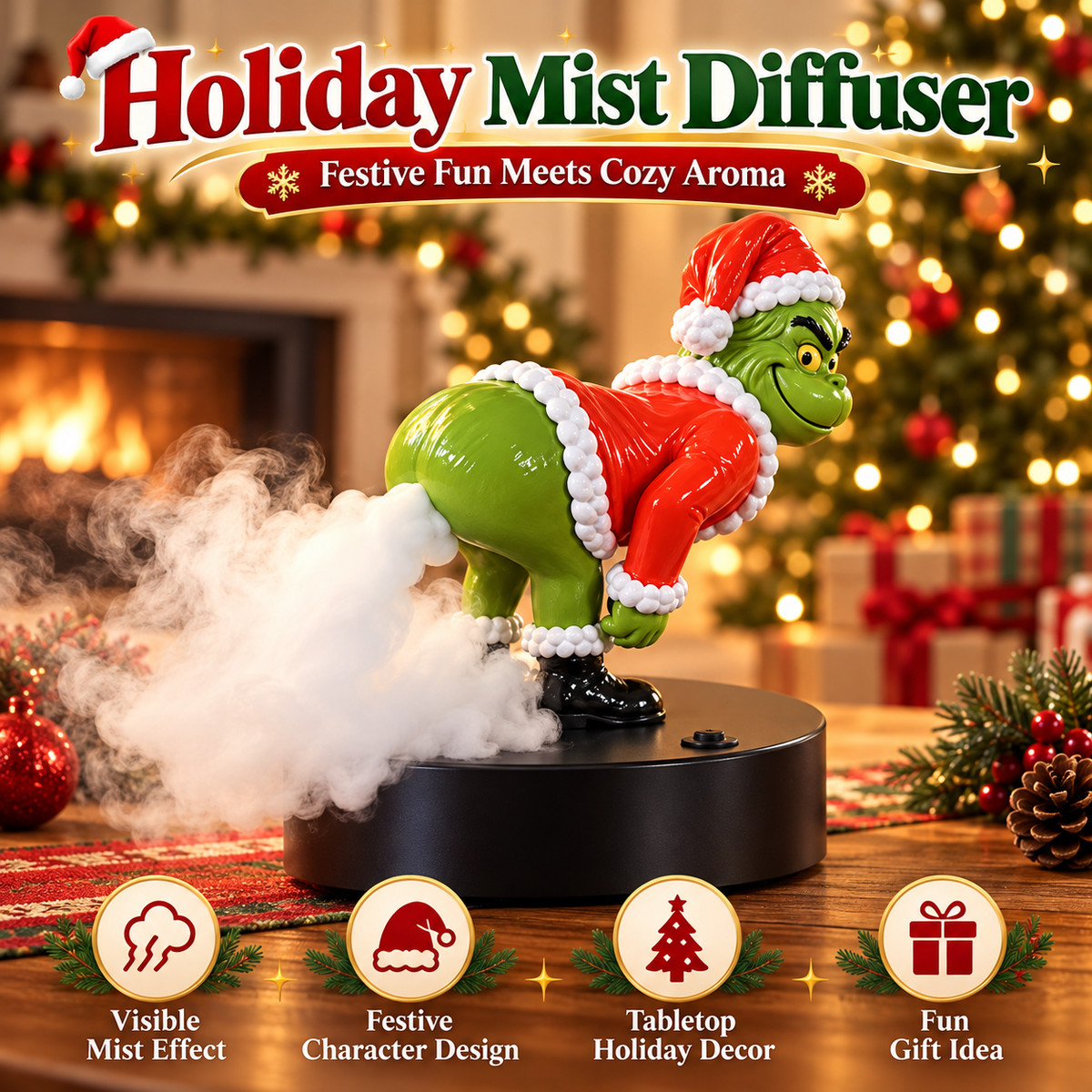 😂  Funny Christmas Mist Diffuser – Grinch-Inspired Holiday Decor🎄