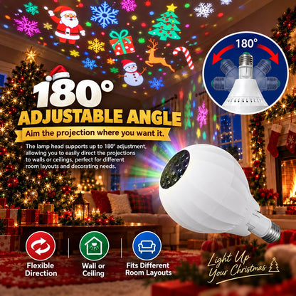 💯🎄 Rotating Christmas Projection Light Bulb | 16 Patterns