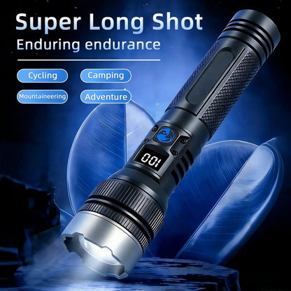 🔦⚡ 2-in-1 Rechargeable High-Power Flashlight – Digital Power Display, Zoomable Beam & Adjustable Brightness